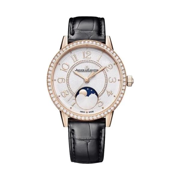 Jaeger-LeCoultre Montre Jaeger-LeCoultre Rendez-Vous Classic Moon automatique lunette sertie cadran argent bracelet cuir noir 34 mm