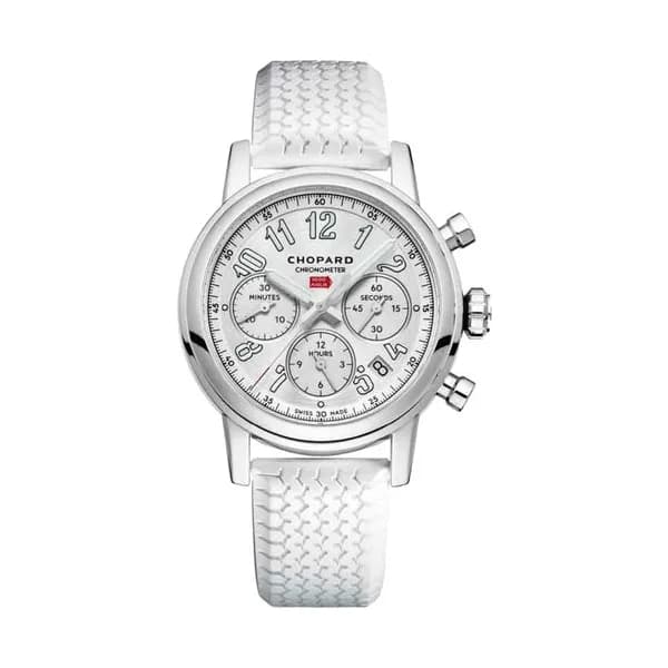 Chopard Montre Chopard Mille Miglia Chronographe automatique cadran argent bracelet caoutchouc blanc 39 mm