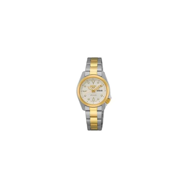 Seiko Montre Seiko 5 Sports automatique acier et PVD or jaune cadran blanc bracelet acier 28 mm