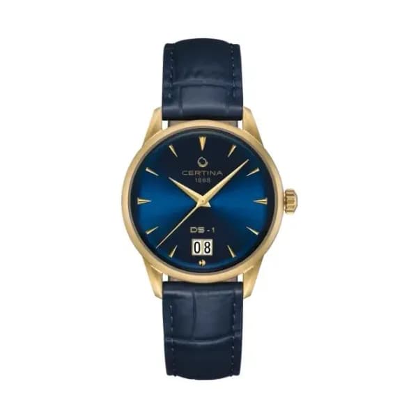 Certina Montre Certina DS-1 41mm Big Date Powermatic 80 Cadran Bleu Bracelet Cuir Bleu
