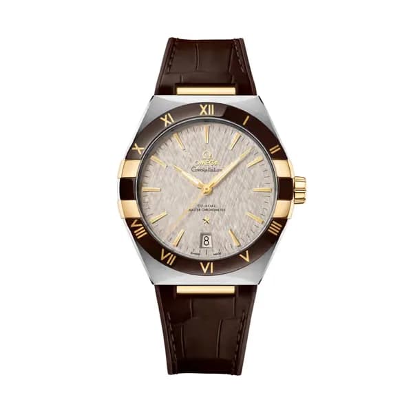 Omega Constellation 41 mm, acier - or jaune sur bracelet en cuir