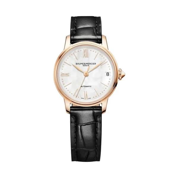 Baume & Mercier Montre Baume et Mercier Classima Or rose automatique cadran nacre blanche bracelet cuir noir 31 mm