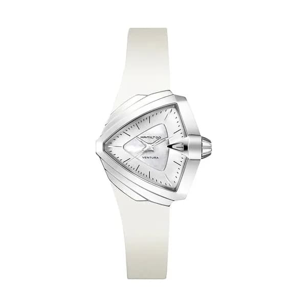 Hamilton Montre Hamilton Ventura S quartz cadran nacre blanche bracelet caoutchouc blanc 34,5 x 38 mm