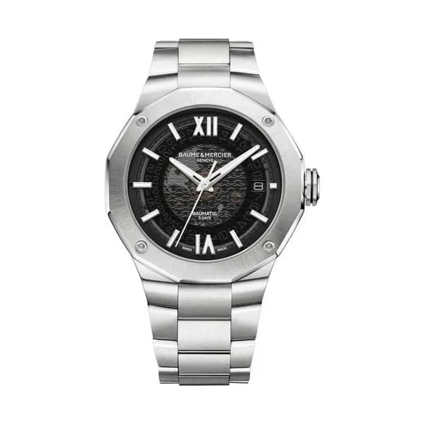 Baume & Mercier Montre Baume et Mercier Riviera automatique cadran gris fumé bracelet acier 42 mm