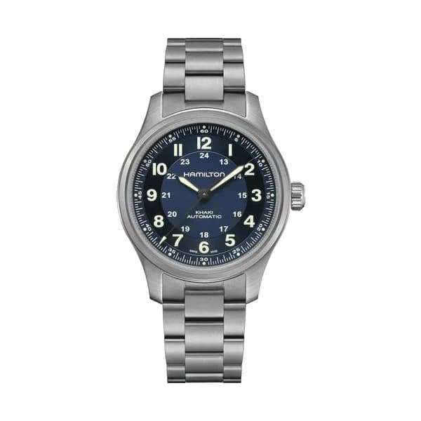 Hamilton Montre Hamilton Khaki Field Titanium automatique cadran bleu bracelet titane 42 mm