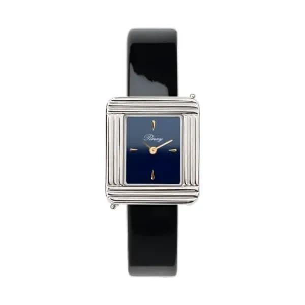 Poiray Montre Poiray Ma Première Mini Acier Cadran Bleu Bracelet Veau Vernis Noir