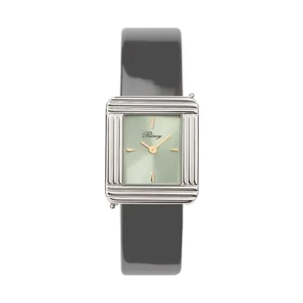 Poiray Montre Poiray Ma Première Acier Cadran Vert Bracelet Veau Vernis Gris