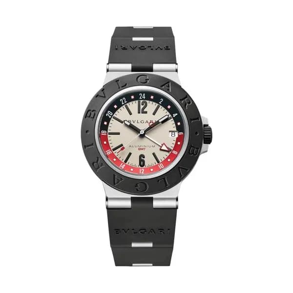 Bulgari Montre Bulgari Bvlgari Aluminium GMT automatique cadran blanc bracelet caoutchouc noir 40 mm