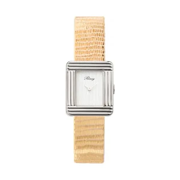 Poiray Montre Poiray Ma Première Mini Acier Cadran Ligné Bracelet Chèvre Doré
