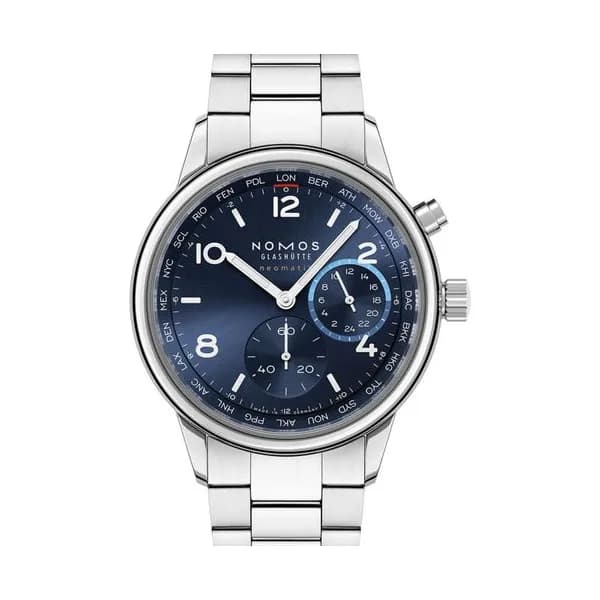 Nomos Montre Nomos Club Sport Neomatik Worldtimer Mondial cadran bleu bracelet acier 40 mm