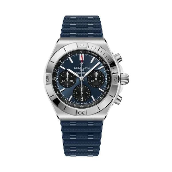 Breitling Montre Breitling Chronomat B01 Chronograph automatique cadran bleu bracelet caoutchouc 42 mm