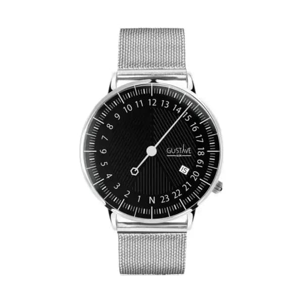 Gustave & Cie Montre 24H André Argent & Noir Milanais Argent 40mm