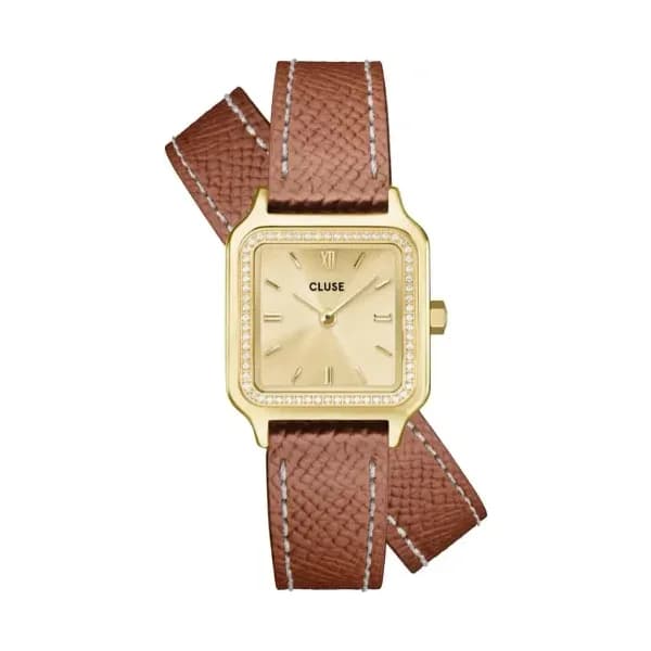 Cluse Gracieuse Petite Watch Double Leather, White stones, Nutshell, Full Gold Colour
