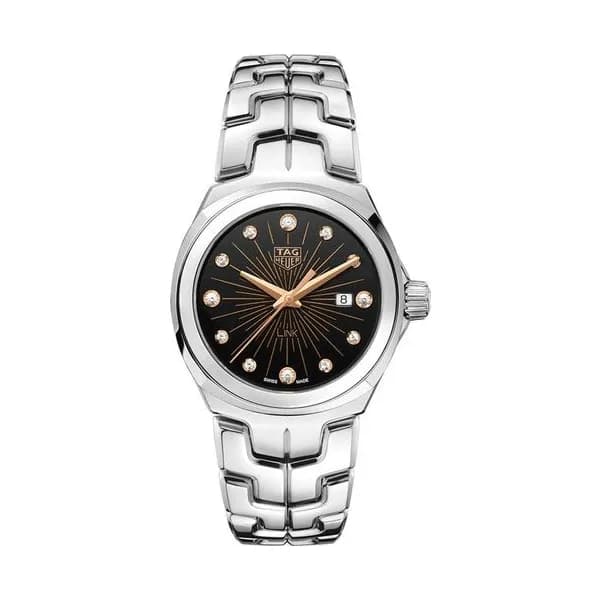 TAG Heuer Montre TAG Heuer Link quartz cadran noir index diamants bracelet acier 32 mm
