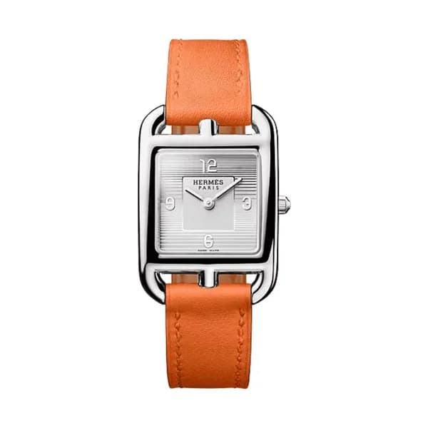 Hermès Montre HERMÈS Cape Cod Petit Modèle quartz cadran argenté bracelet cuir orange 31 mm