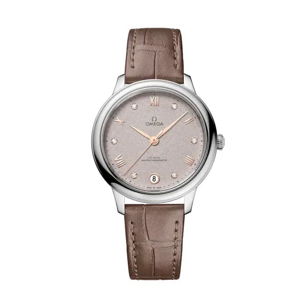 Omega De Ville 34 mm, acier sur bracelet en cuir