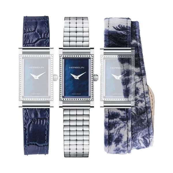 Michel Herbelin Montre Michel Herbelin Coffret Antarès quartz cadran bleu nacré bracelets acier et cuirs bleus