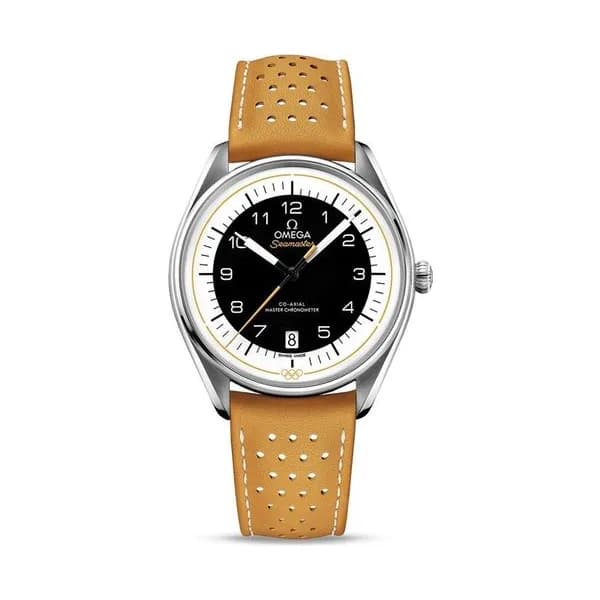 Omega Montre Omega Seamaster Jeux Olympiques cadran blanc bracelet cuir jaune Edition limitée 2032 ex. 39,5 mm