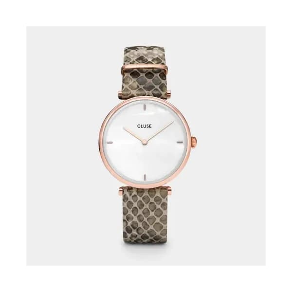Cluse Triomphe Watch Leather, Almond Python, Rose Gold Colour