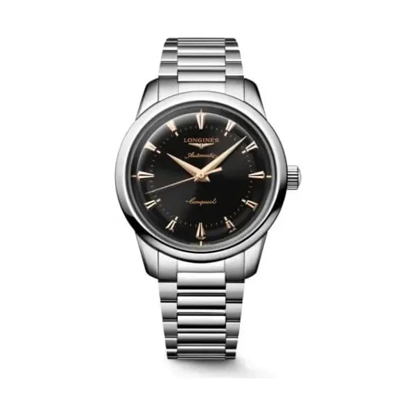 Longines Montre Longines Conquest Heritage 40mm Automatique Cadran Noir laqué poli Bracelet Acier
