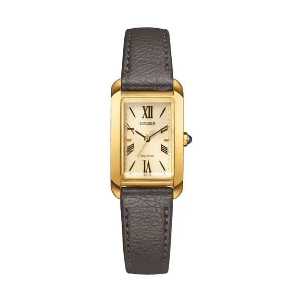 Citizen Montre Citizen L Square Bianca Eco-Drive PVD Or jaune cadran doré bracelet cuir 32,5 x 19,5 mm