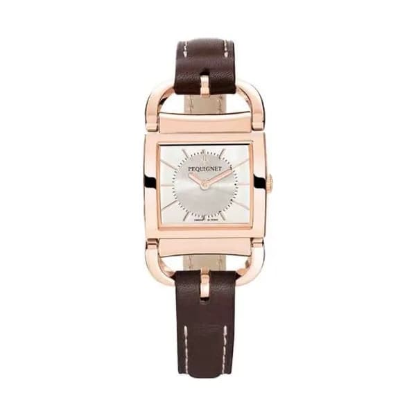 Pequignet E. Montre Pequignet Attellage Quartz - Cadran Argent - Bracelet Marron Foncé - 5896438