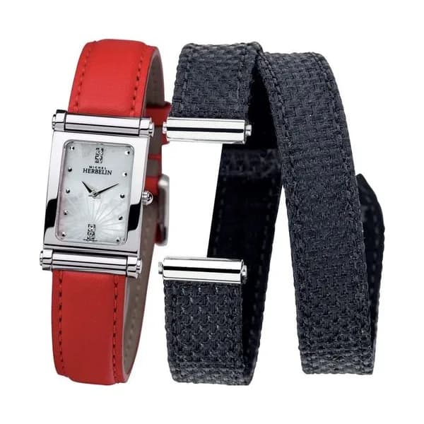 Michel Herbelin Montre Michel Herbelin Coffret Antarès quartz cadran nacre bracelets cuir rouge et noir