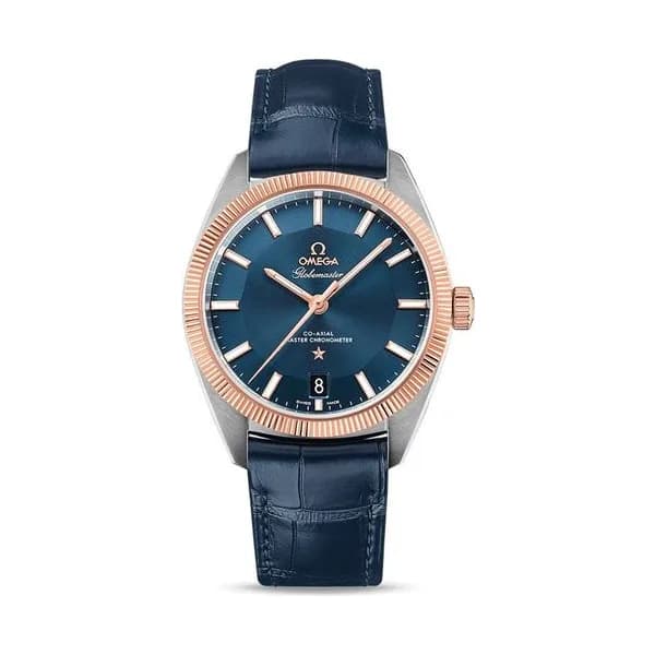 Omega Montre Omega Constellation Globemaster Co-Axial Master Chronometer cadran bleu bracelet cuir bleu 39 mm