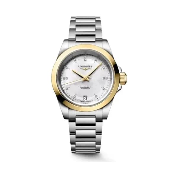 Daniel Gérard Montre Longines Conquest 34 mm Automatique Cadran Nacre blanche Bracelet Acier
