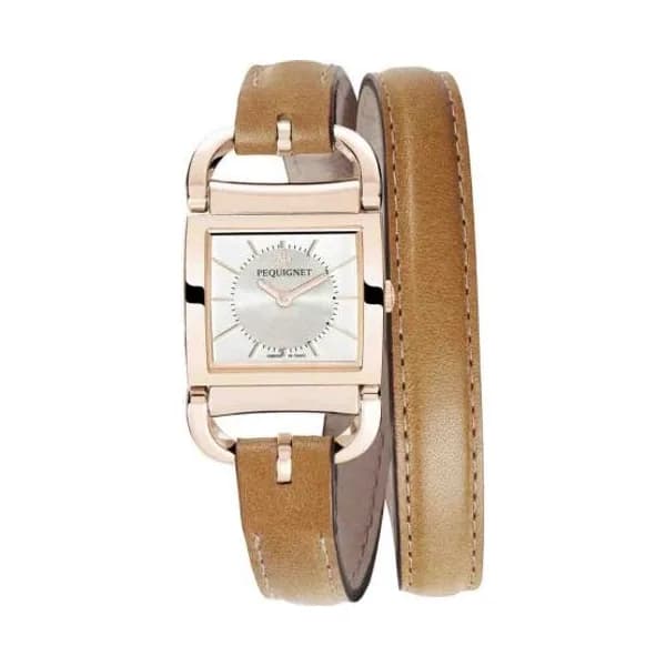 Pequignet E. Montre Pequignet Attellage Quartz - Cadran Nacre Blanc - Bracelet Marron Foncé - 5896438-DTC
