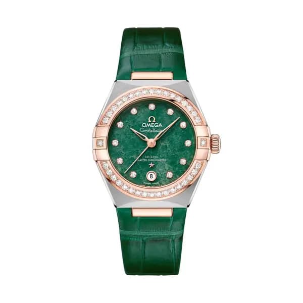 Omega Constellation 29 mm, acier - or « Sedna™ » sur bracelet en cuir