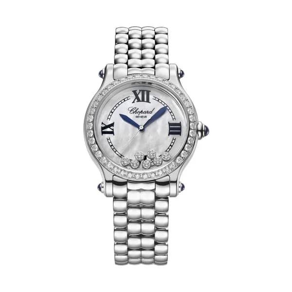 Chopard Montre Chopard Happy Sport the First automatique lunette sertie cadran nacre blanche bracelet acier 33 mm