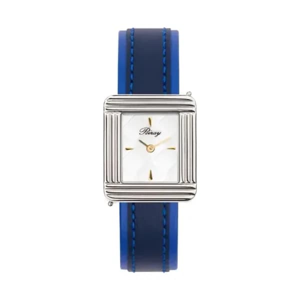 Poiray Montre Poiray Ma Première Cadran Blanc Texturé Bracelet Veau Sellier Bleu Nuit