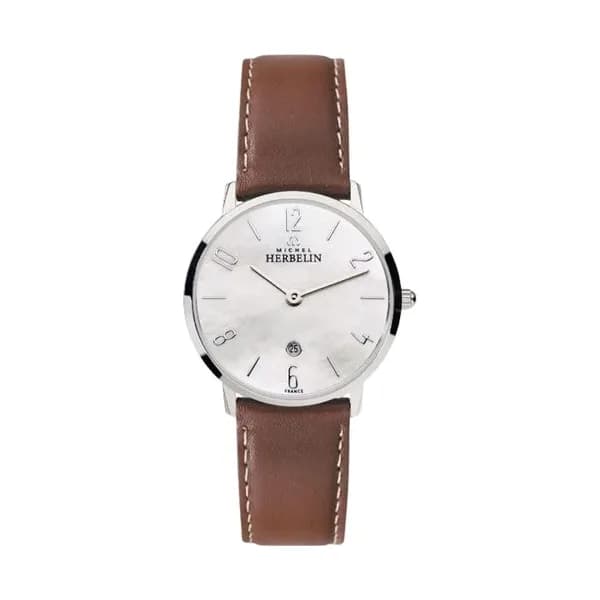 Michel Herbelin Montre Michel Herbelin City Lady quartz cadran nacre blanche bracelet cuir 30,5 mm