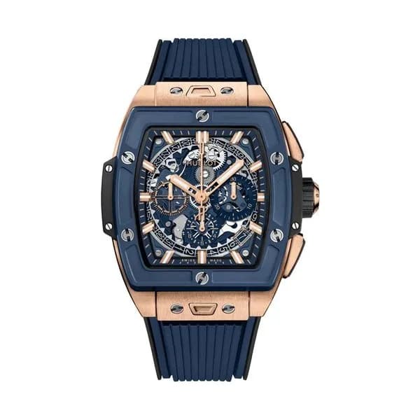 Hublot Montre Hublot Spirit of Big Bang King Gold Blue Ceramic automatique cadran squelette bracelet caoutchouc bleu 42 mm