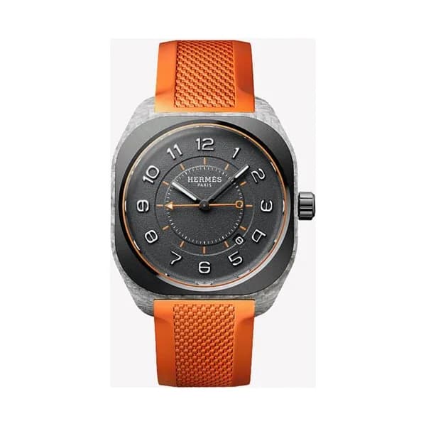 Hermès Montre Hermès H08 "Colours" automatique cadran noir bracelet caoutchouc orange 42 mm
