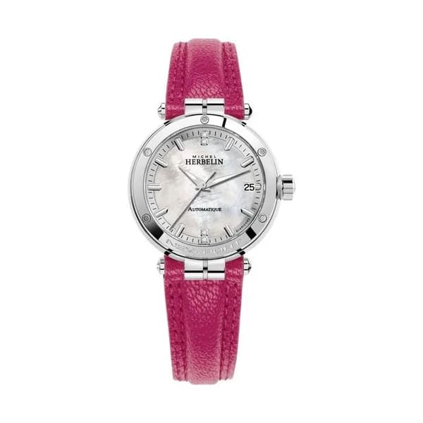 Michel Herbelin Montre Michel Herbelin Newport automatique cadran nacre bracelet cuir rose 35 mm