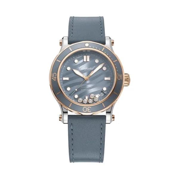 Chopard Montre Chopard Happy Ocean automatique cadran gris bracelet cuir 40 mm