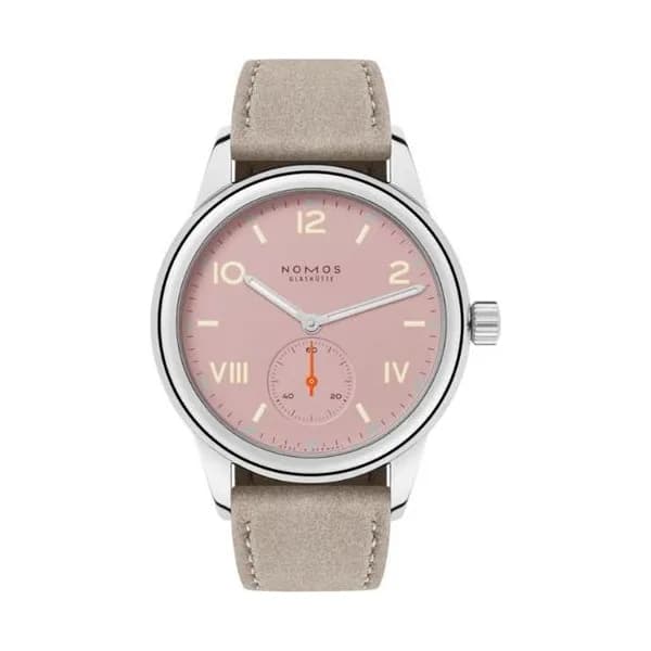 Nomos Montre NOMOS Club Campus Full Rose mécanique fond acier cadran rose bracelet velours beige 36 mm