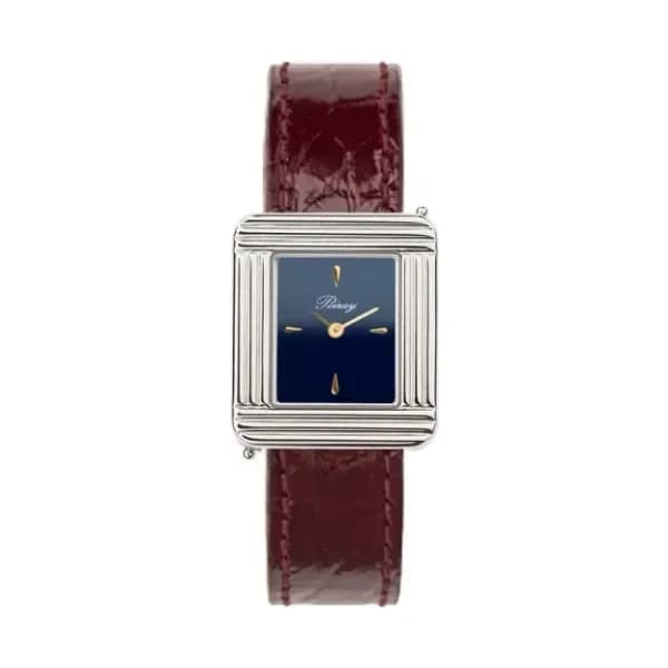 Poiray Montre Poiray Ma Première Acier Cadran Bleu Bracelet Alligator Bordeaux