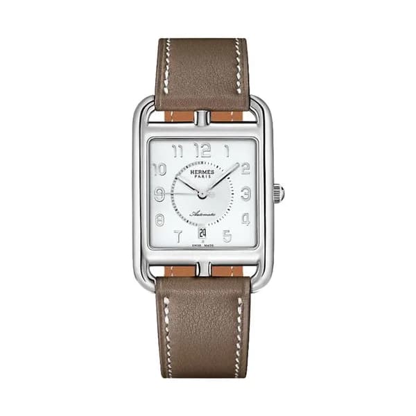 Hermès Montre HERMÈS Cape Cod Grand Modèle automatique cadran blanc bracelet cuir taupe 37 mm