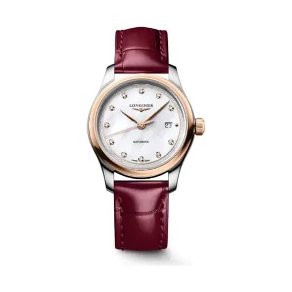 Longines Montre Longines Master Collection 30mm Automatique Cadran Nacre Bracelet Alligator Bordeaux