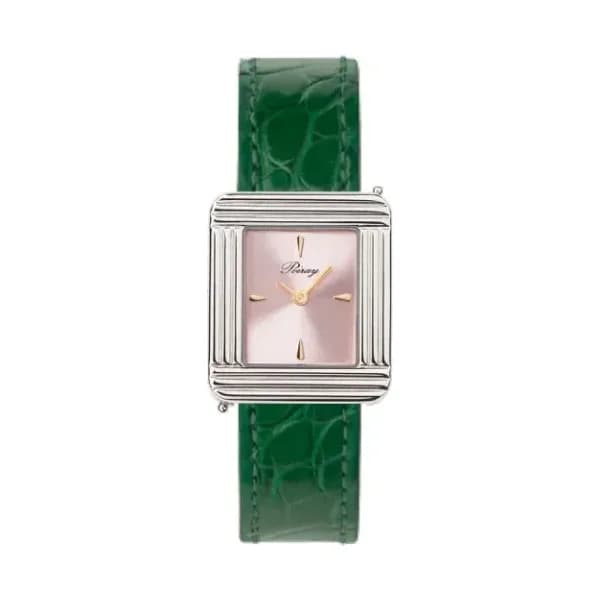 Poiray Montre Poiray Ma Première Acier Cadran Rose Bracelet Alligator Vert