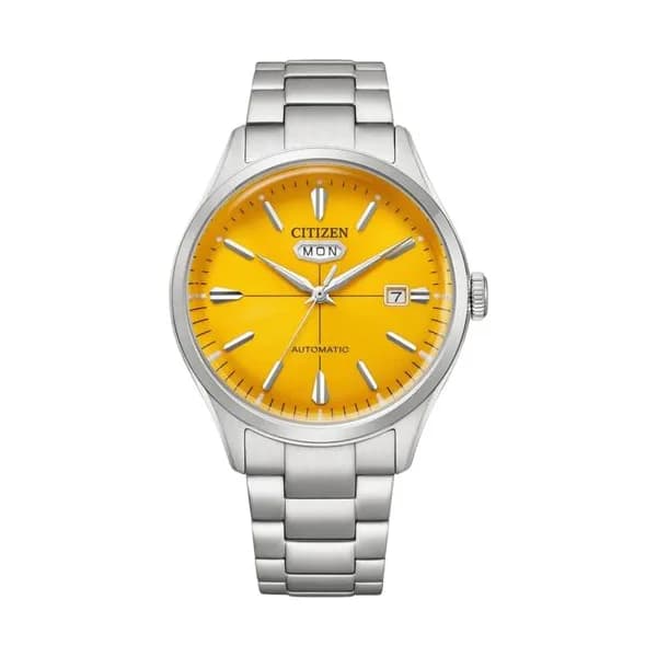 Citizen Montre Citizen Crystal 7 Mechanical Day Date automatique cadran jaune bracelet acier 40 mm