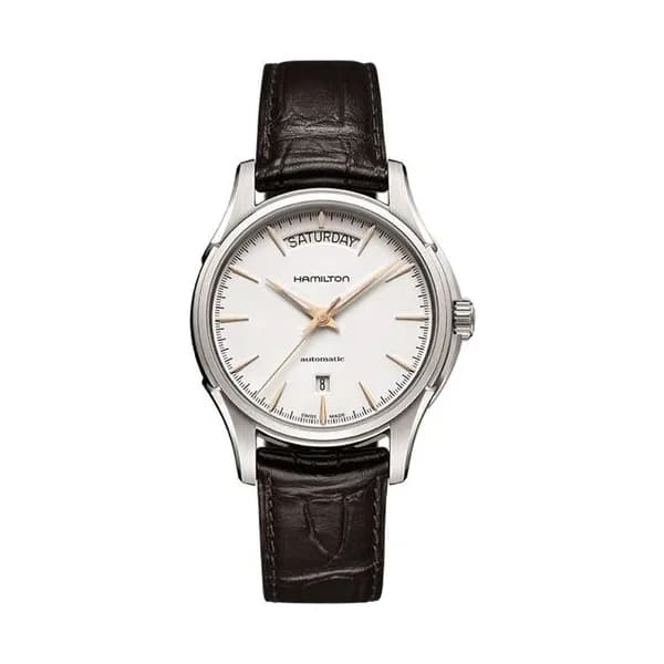 Hamilton Montre Hamilton Jazzmaster Day Date cadran blanc bracelet cuir façon croco 40 mm