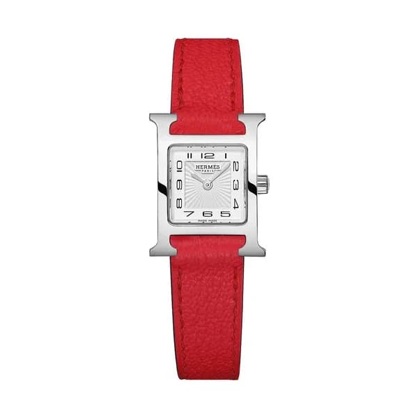 Hermès Montre HERMÈS Heure H Mini Modèle quartz cadran blanc bracelet cuir rouge 21 mm