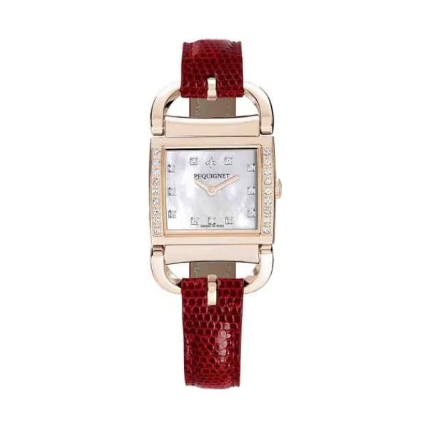 Pequignet E. Montre Pequignet Attellage Quartz - Cadran Nacre Blanc - Bracelet Rouge - 5896509CD-LR