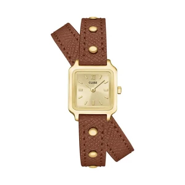 Cluse Gracieuse Mini Watch Double Leather Nutshell, Studs, Gold Colour