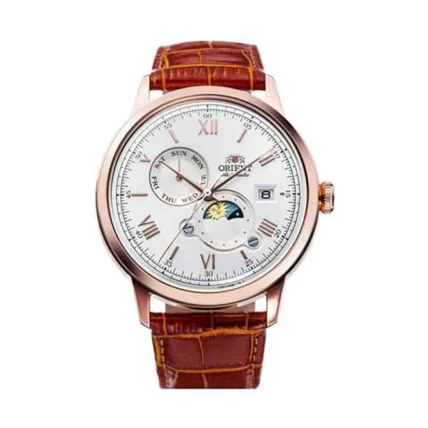 Orient Montre Orient Classic Sun & Moon Automatique Cadran Blanc Bracelet Cuir - RA-AK0801S