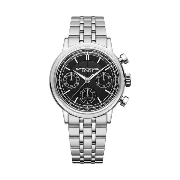 Raymond Weil Montre Raymond Weil Millesime Chronographe Tri-Compax automatique cadran noir bracelet acier 39,5 mm